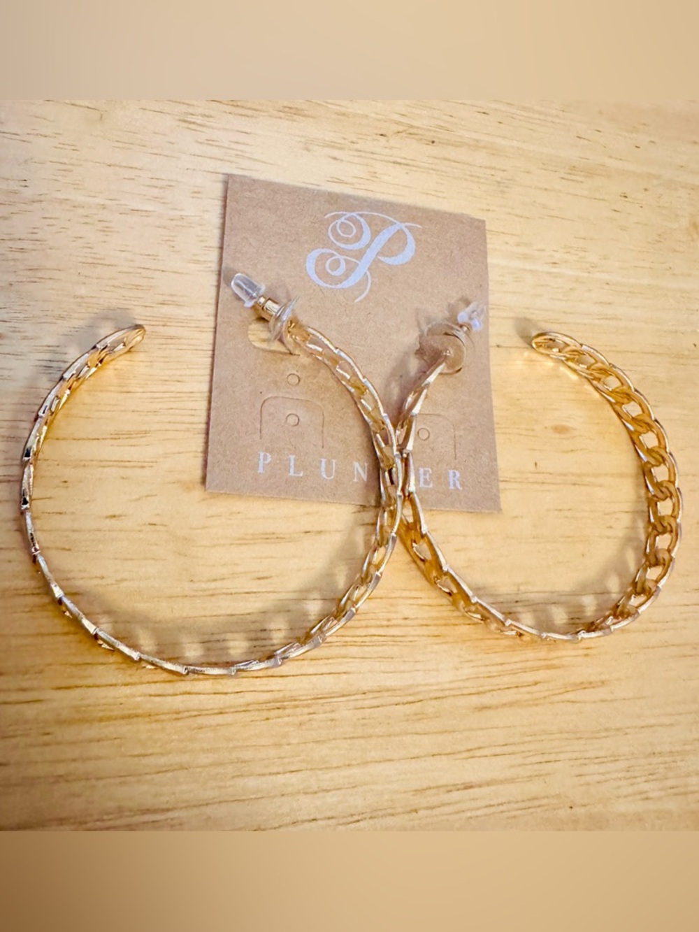 Plunder Chain Hoop Earrings Gold Tone New in Package